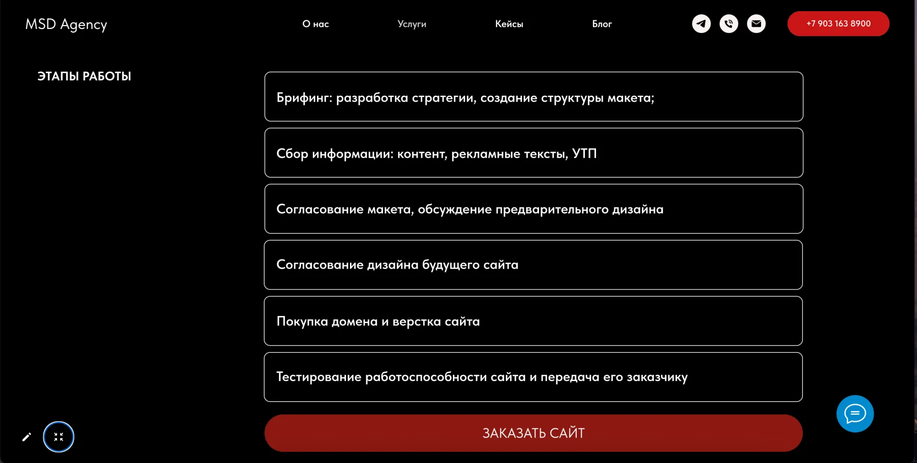 Блок этапов работы на сайте MSD Agency